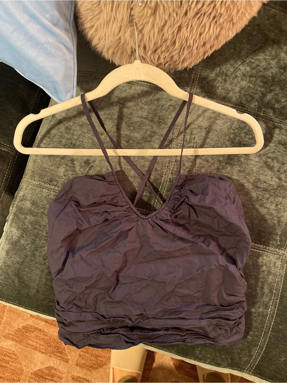 Navy ruched v-neck crop top